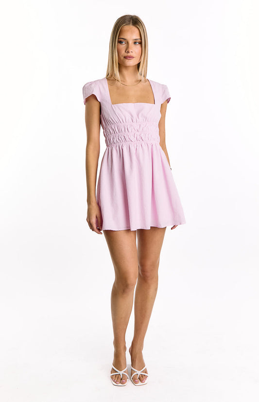 Clairo Light Pink Stripe Cap Sleeve Mini Dress