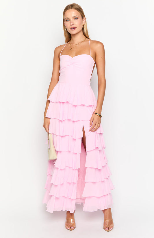 Georgie Pink Ruffle Maxi Dress