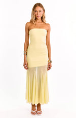 Adria Yellow Strapless Asymmetrical Formal Maxi Dress Image