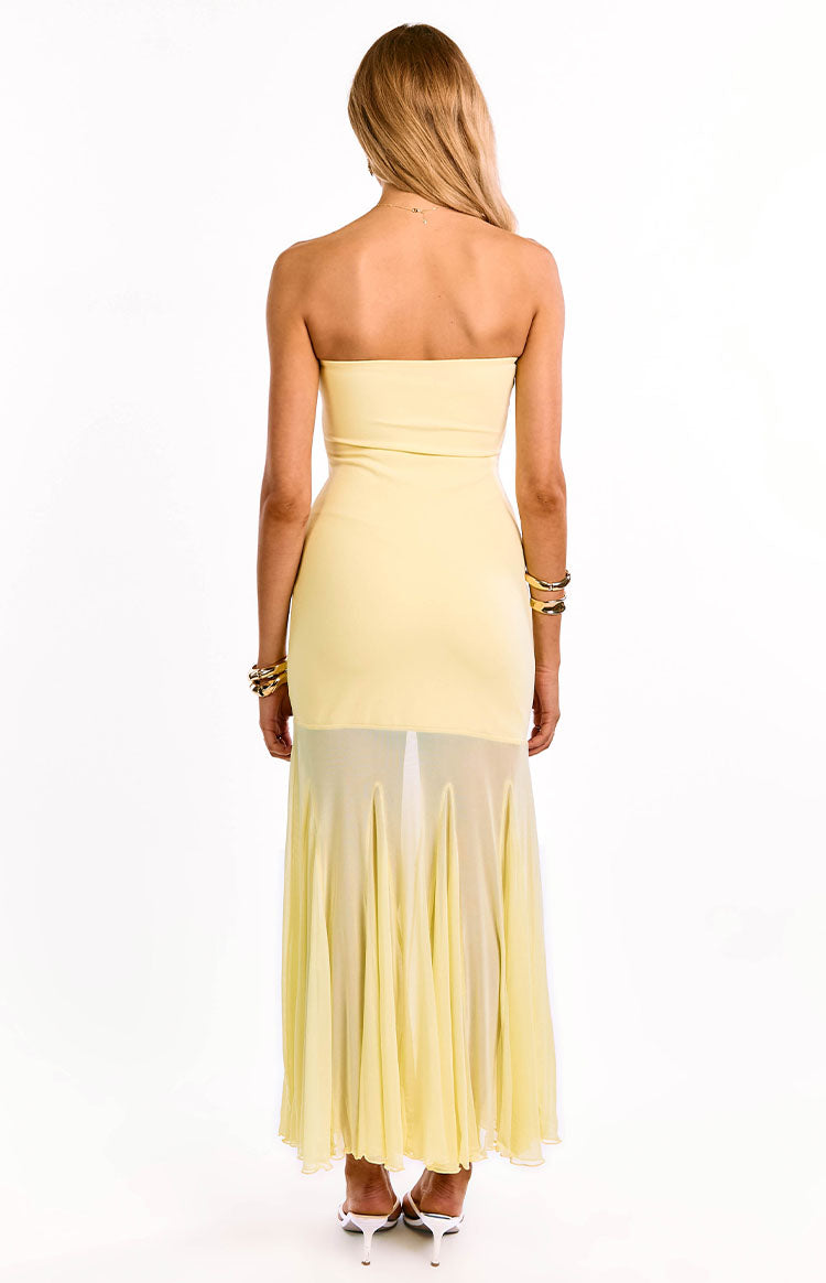 Adria Yellow Strapless Asymmetrical Formal Maxi Dress Image