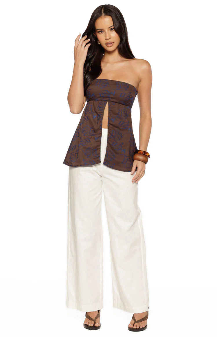 Ailany Brown Floral Strapless Longline Top Image