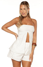 Ailany White Floral Strapless Longline Top Image