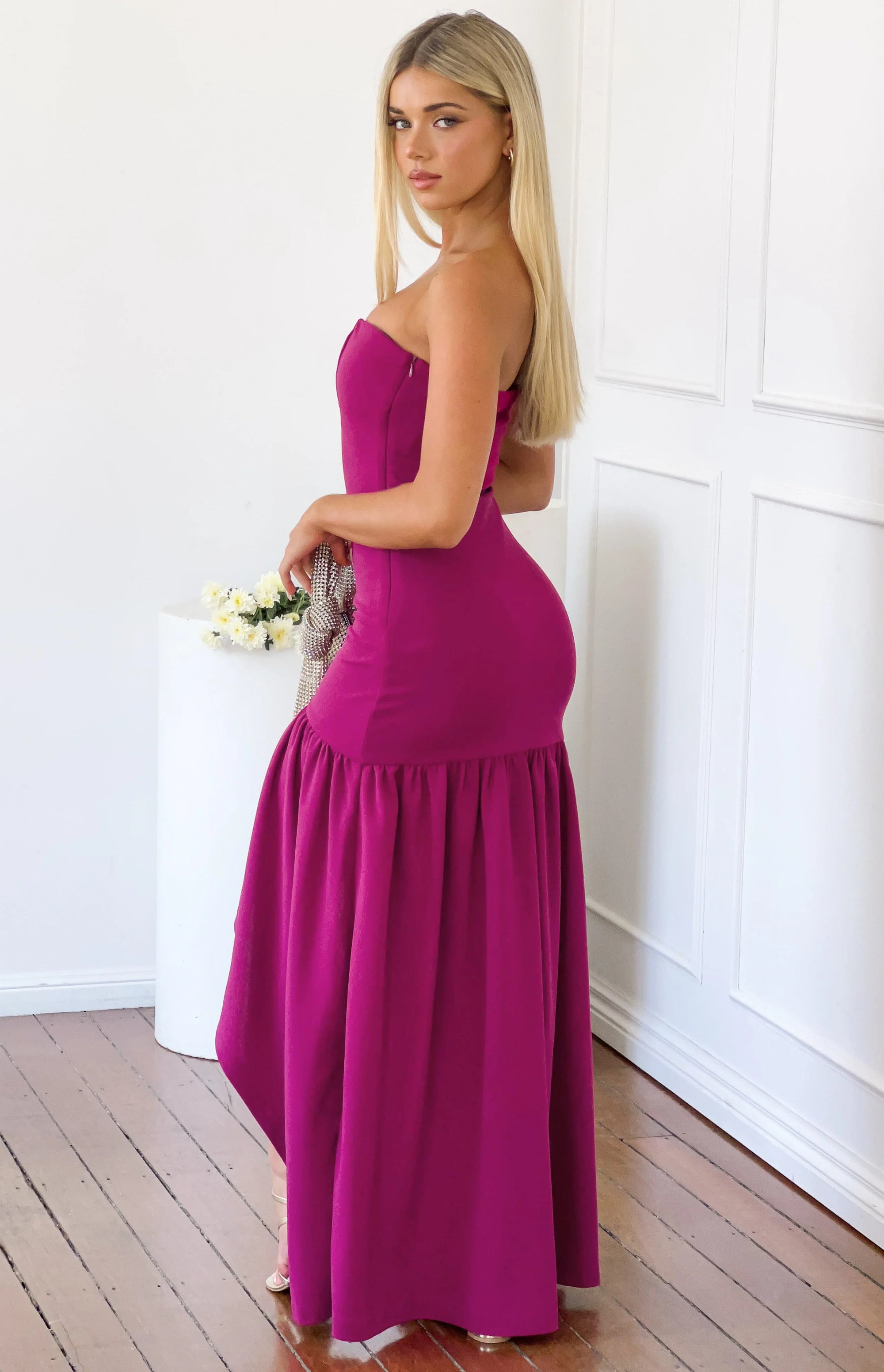 Aire Berry Frill Skirt Crepe Maxi Dress Image