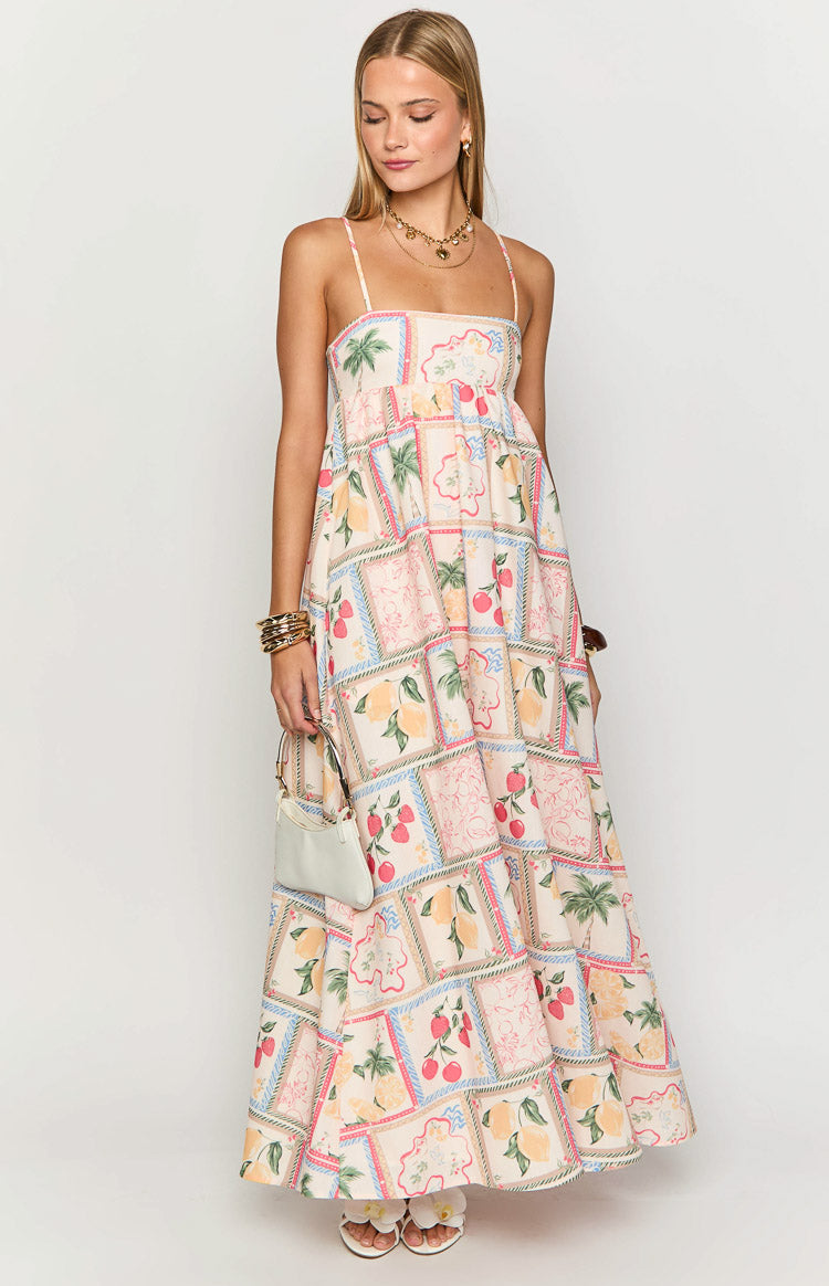 Akari White Tomato Girl Print Maxi Dress Image