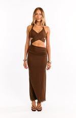 Alima Chocolate Brown Cut Out Maxi Dress Image