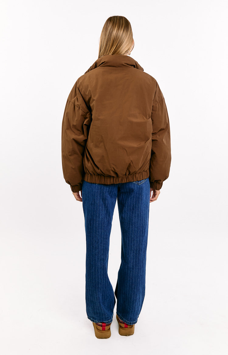 All I Wanted Brown Plaid Puffer Jacket Image