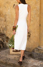 Amba White Button Detail Midi Dress Image