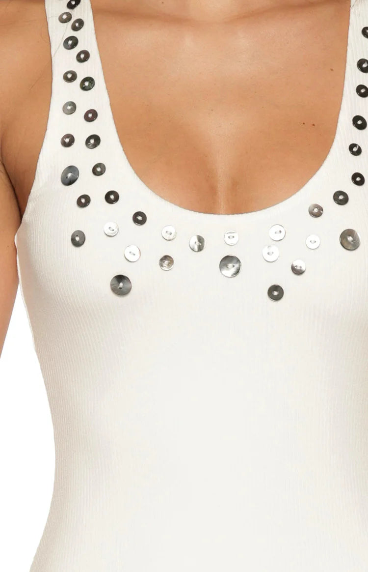 Amba White Button Detail Midi Dress Image