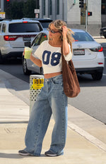 Amelie White Printed Off Shoulder Oversized Tee Image