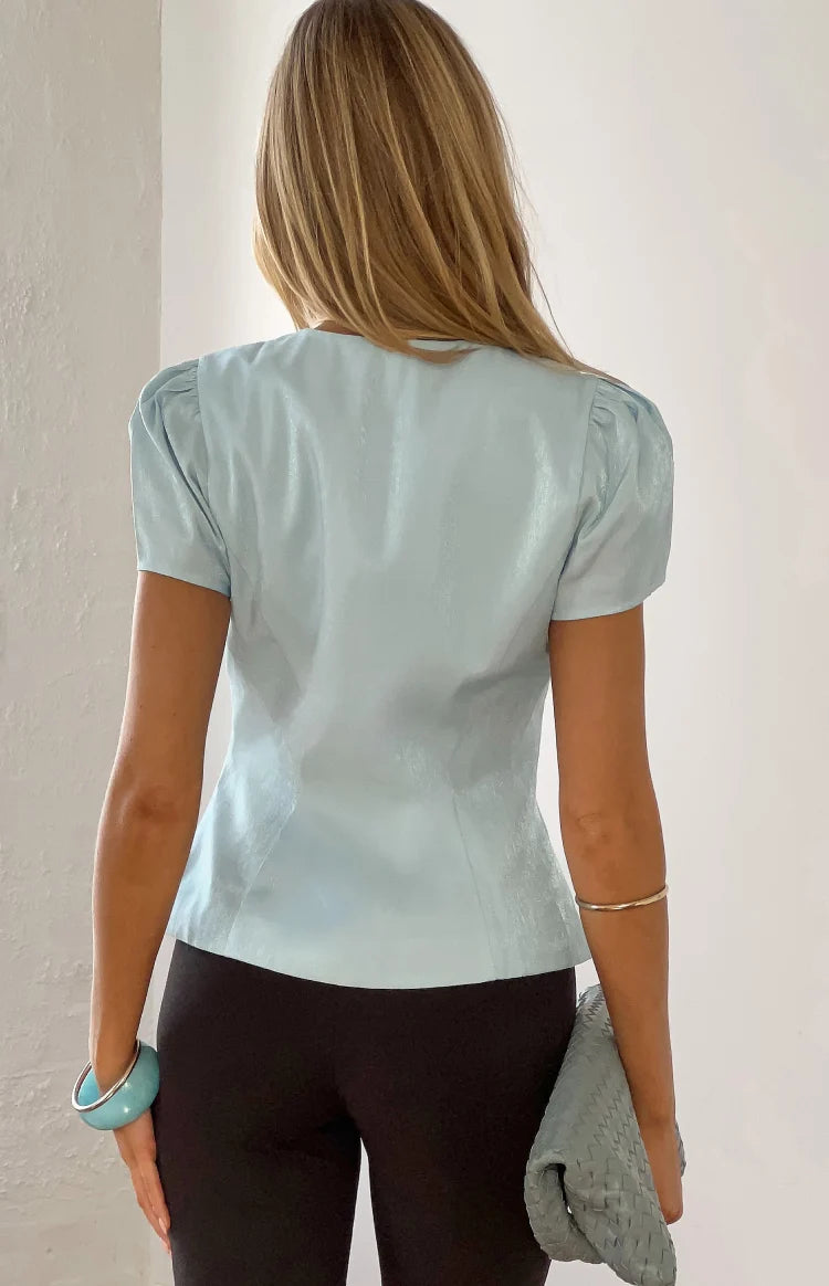 Amelina Blue Button Up Organza Top Image