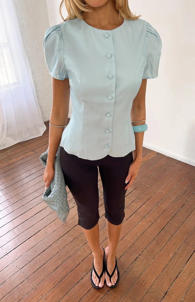Amelina Blue Button Up Organza Top Image