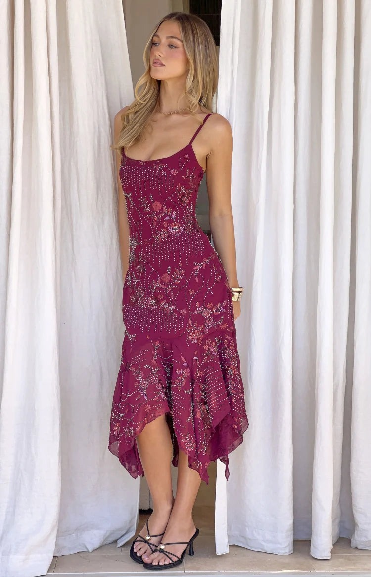 Another World Plum Sequin Midi Dress Image