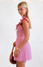 Ariette Red Gingham Frill Mini Dress Image