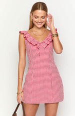 Ariette Red Gingham Frill Mini Dress Image