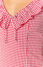 Ariette Red Gingham Frill Mini Dress Image