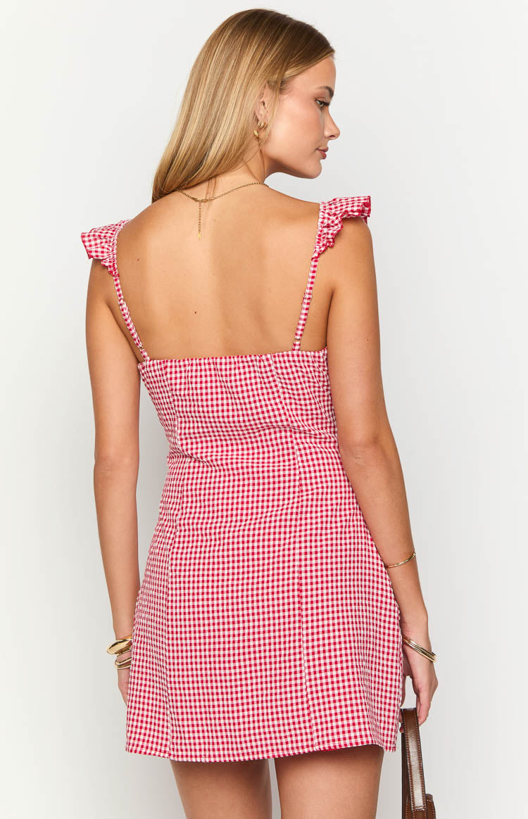Ariette Red Gingham Frill Mini Dress Image