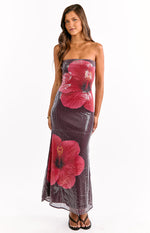 Arizona Hibiscus Wine Sequin Maxi Dress Image