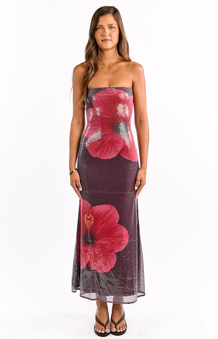 Arizona Hibiscus Wine Sequin Maxi Dress Image