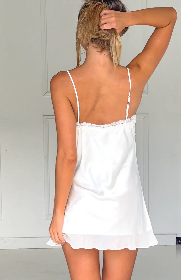 Artie Cream Satin Lace Trim Mini Dress Image