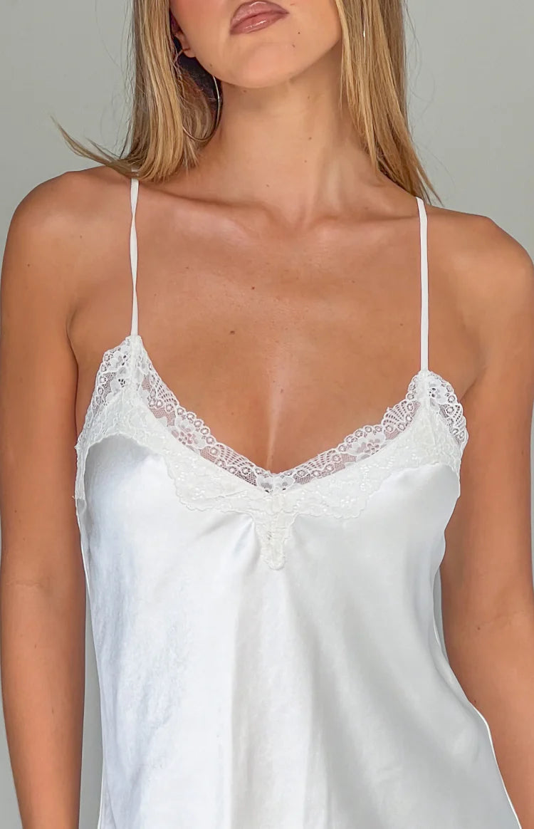 Artie Cream Satin Lace Trim Mini Dress Image