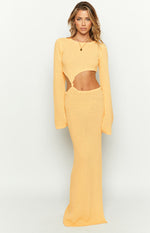 Arya Yellow Long Sleeve Knit Maxi Dress Image