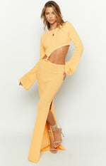 Arya Yellow Long Sleeve Knit Maxi Dress Image