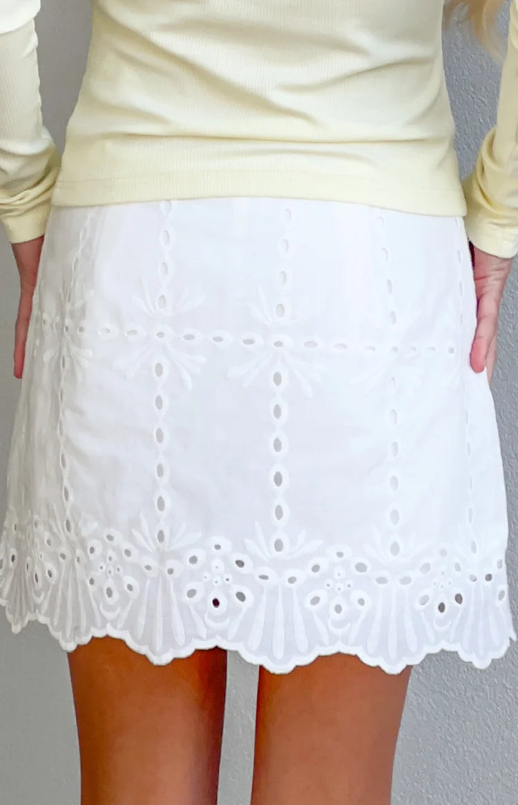 Ayla White Broderie Mini Skort Image