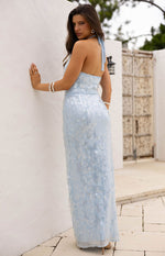 Baron Light Blue Sequin Cowl Maxi Dress Image