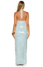 Baron Light Blue Sequin Cowl Maxi Dress Image
