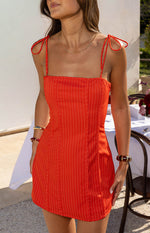 Beau Red Stripe Tie Mini Dress Image