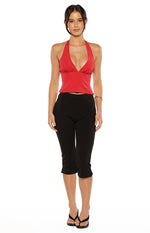 Beau Red Chiffon Polka Dot Halter Neck Top Image