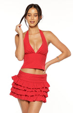 Beau Red Chiffon Polka Dot Mini Skirt Image