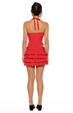Beau Red Chiffon Polka Dot Mini Skirt Image