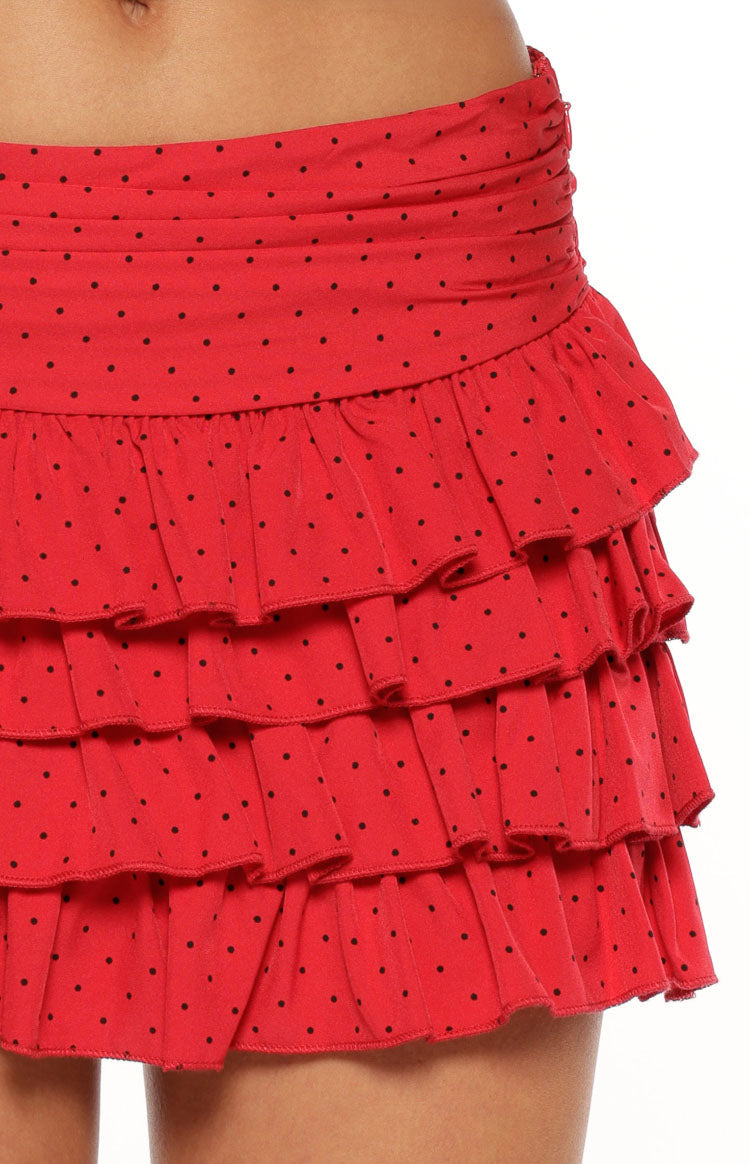 Beau Red Chiffon Polka Dot Mini Skirt Image
