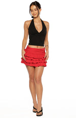 Beau Red Chiffon Polka Dot Mini Skirt Image