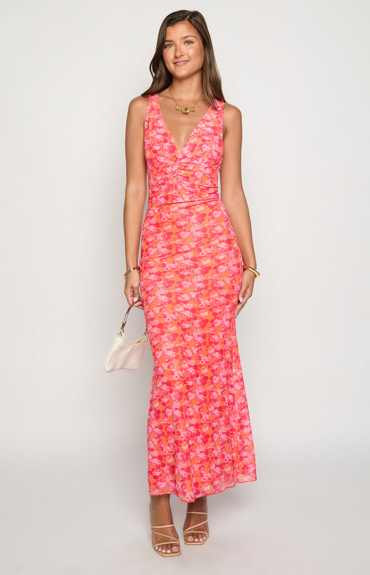 Beck Orange Floral Print Maxi Dress Image