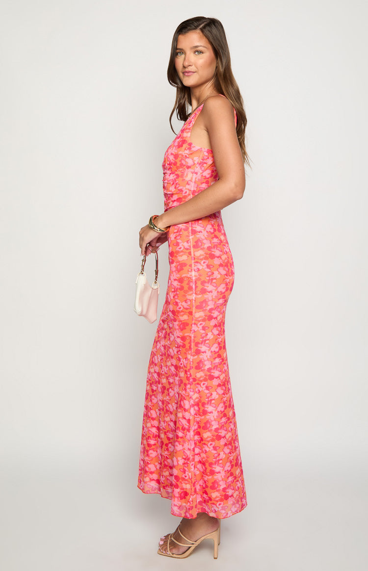 Beck Orange Floral Print Maxi Dress Image