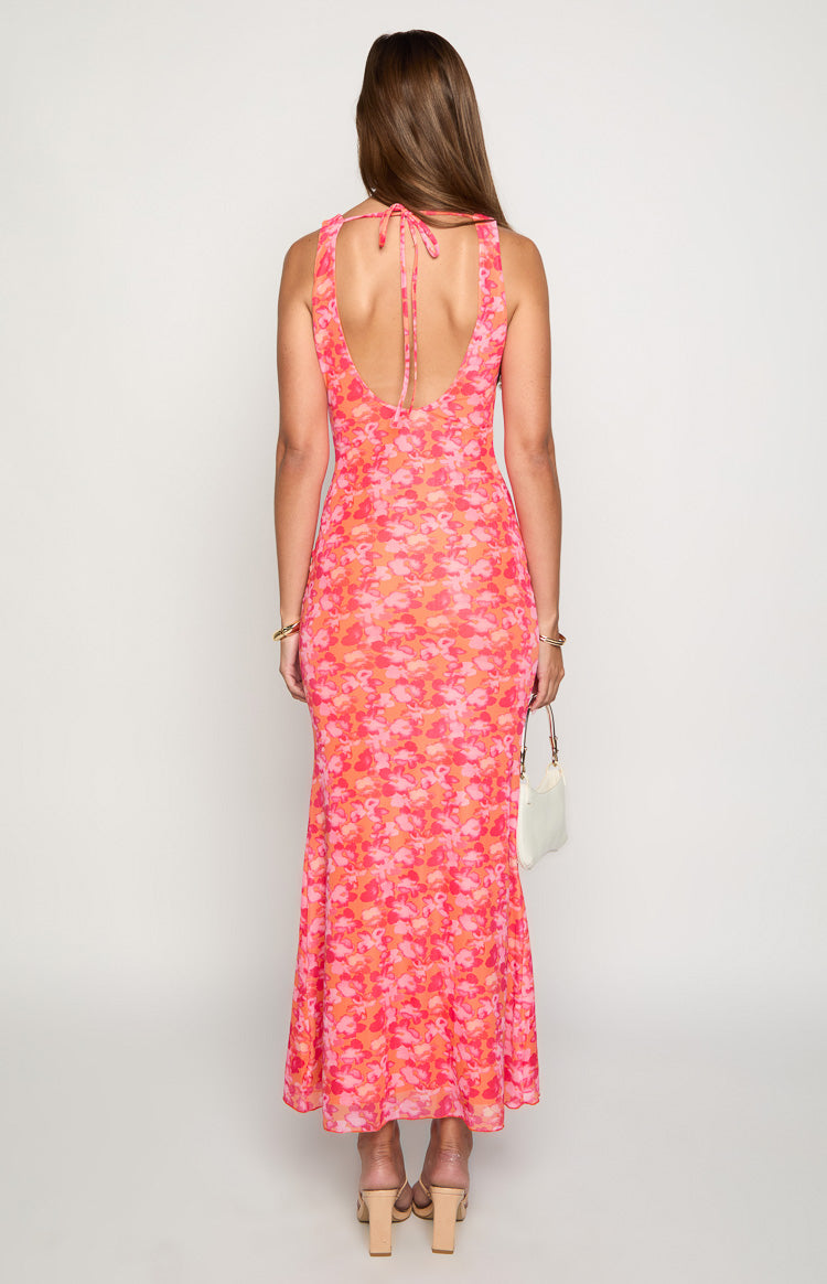Beck Orange Floral Print Maxi Dress Image