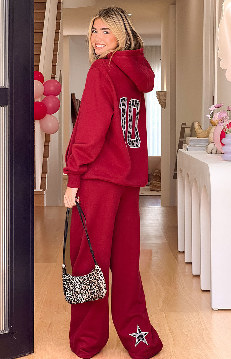 Beginning Burgundy Leopard Star Hoodie Image