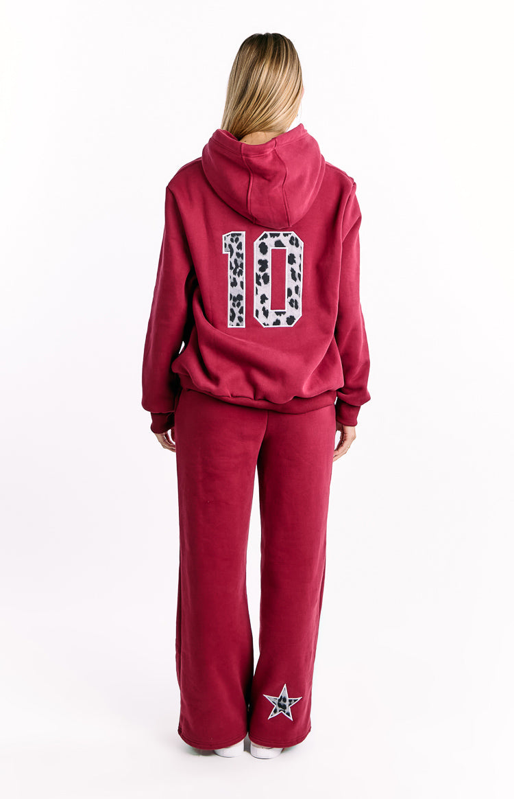 Beginning Burgundy Leopard Star Hoodie Image
