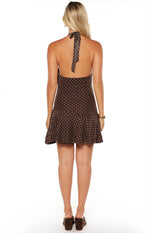 Billy Brown Polka Dot Cowl Mesh Mini Dress Image