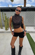 Blair Black High Neck Sheer Top Image