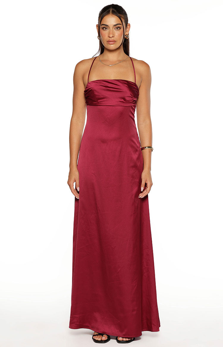 Blaise Burgundy Satin Maxi Dress Image