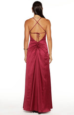 Blaise Burgundy Satin Maxi Dress Image