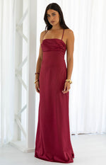 Blaise Burgundy Satin Maxi Dress Image