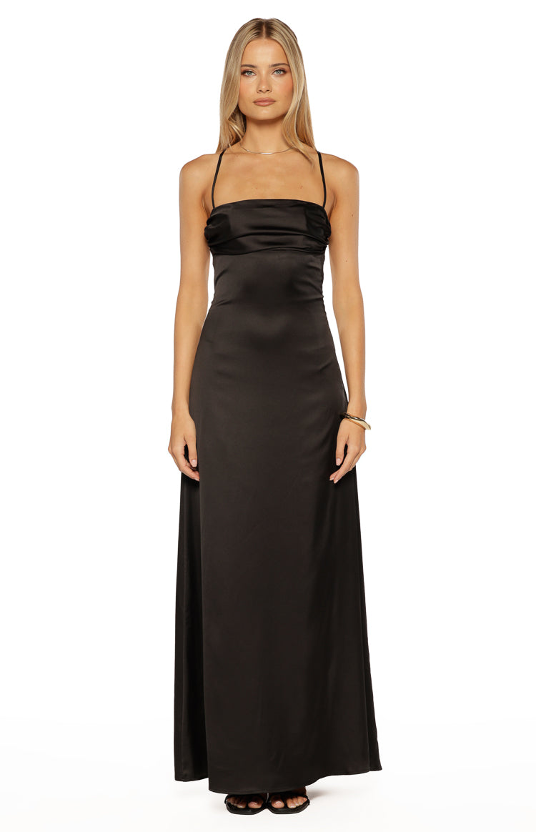 Blaise Black Satin Maxi Dress Image