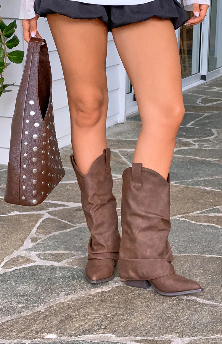 Blythe Chocolate Suedette Foldover Boots Image