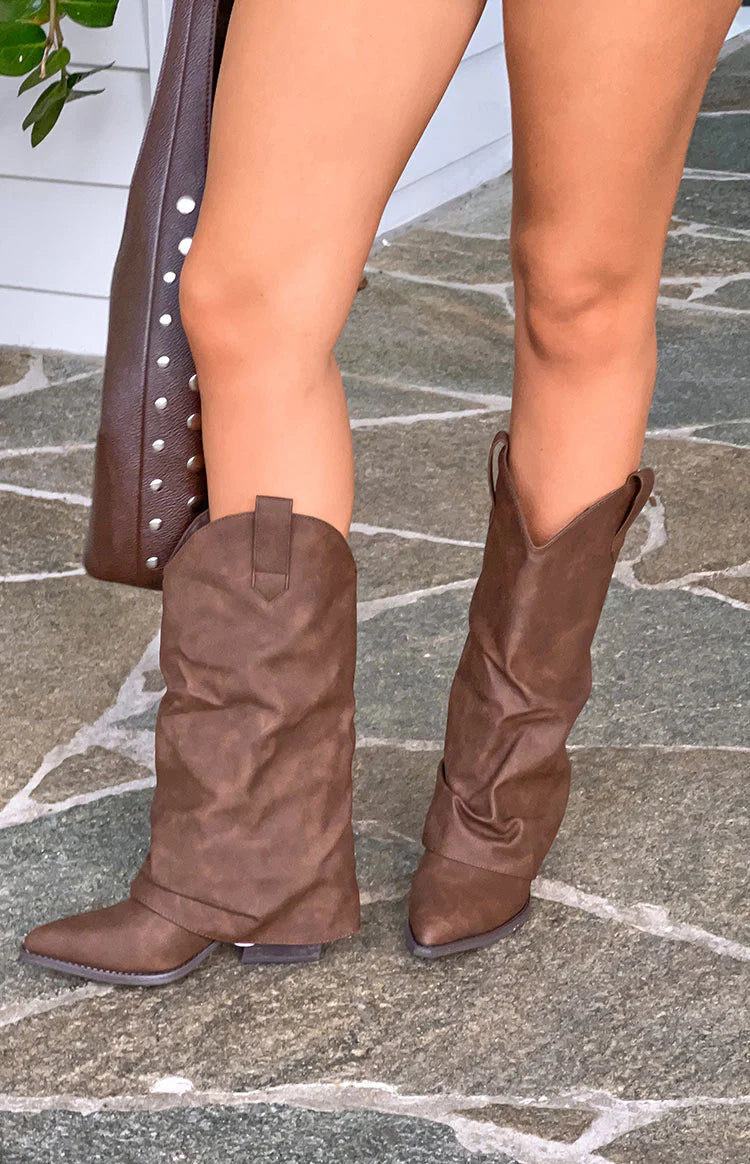 Blythe Chocolate Suedette Foldover Boots Image