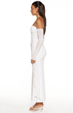 Breanna White Long Sleeve Ruched Maxi Dress Image
