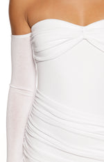 Breanna White Long Sleeve Ruched Maxi Dress Image